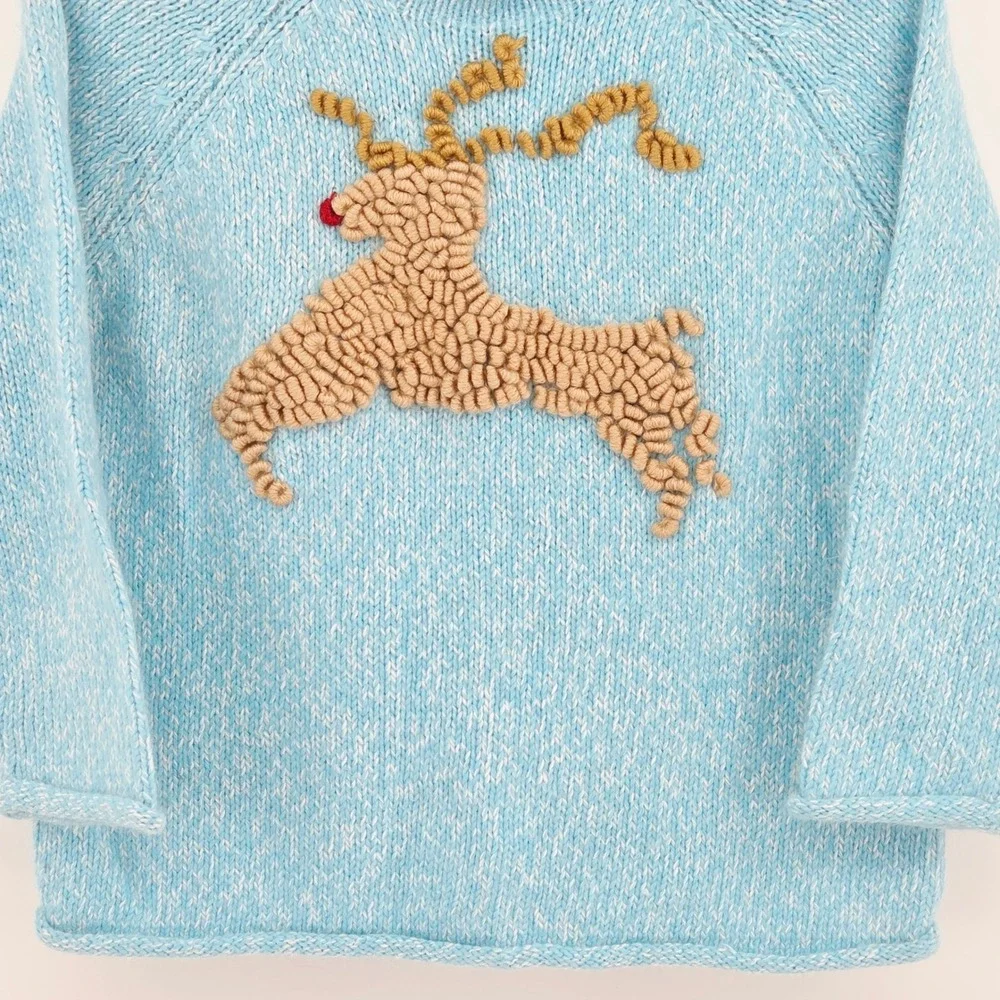 Genuine Kids OshKosh Blue Reindeer Rabbit Hair Blend Knit Sweater Toddler 2T Y2K